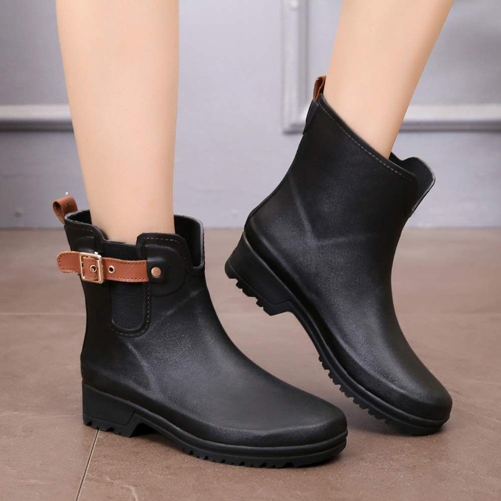 TRIPLE DEER Women’s Short Rain Boots Waterproof Rubber Chelsea Ankle Booties